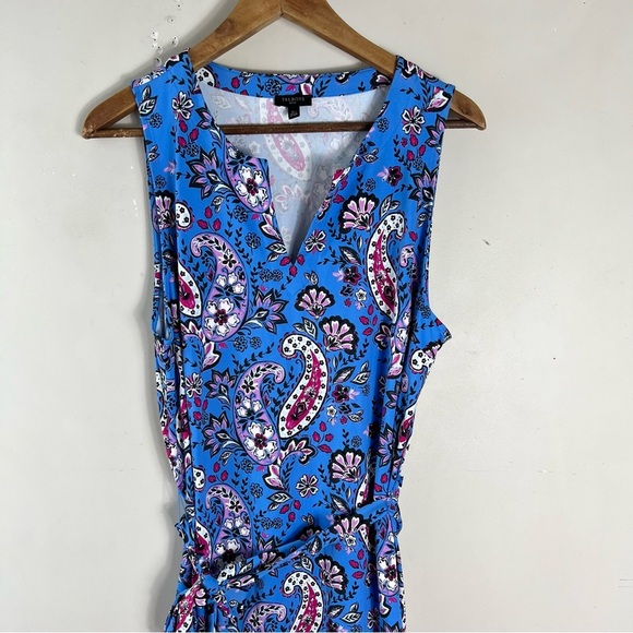 Talbots Seaside Paisley Tie waist Sleeveless Blue Jersey Midi Dress Size XLP - Picture 8 of 13